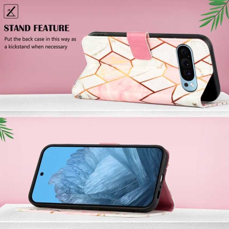 For Google Pixel 9 PT003 Marble Pattern Flip Leather Phone Case(Pink White)