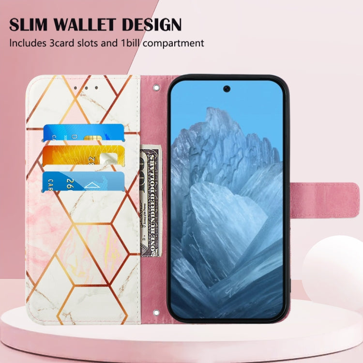For Google Pixel 9 PT003 Marble Pattern Flip Leather Phone Case(Pink White)
