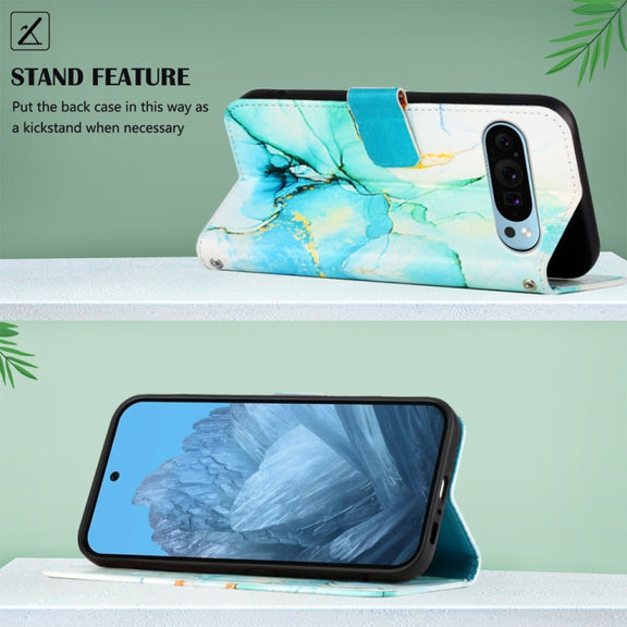 For Google Pixel 9 PT003 Marble Pattern Flip Leather Phone Case(Green)