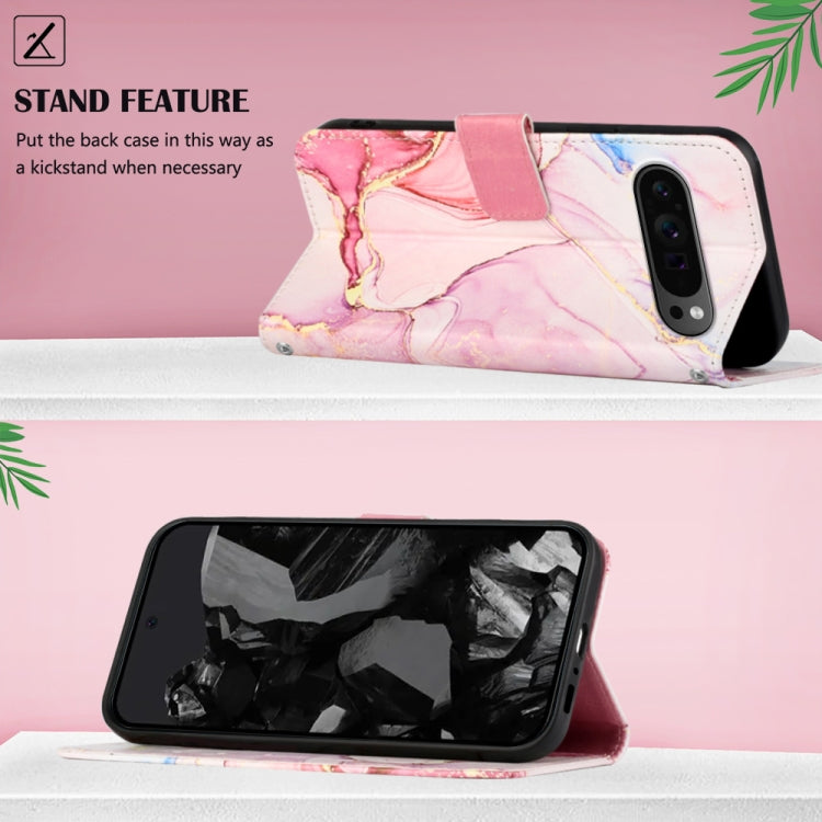 For Google Pixel 9 Pro PT003 Marble Pattern Flip Leather Phone Case(Rose Gold)