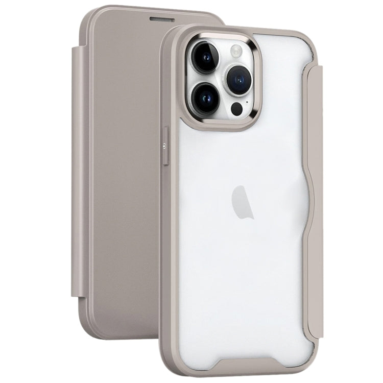 For iPhone 15 Pro Max RFID Blocking Adsorption Flip Leather Phone Case(Khaki)