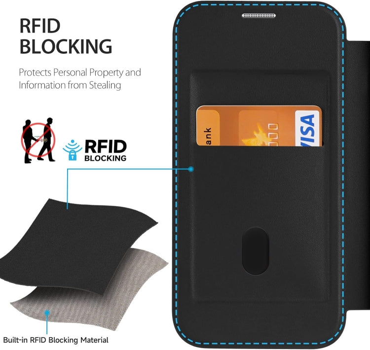 For iPhone 15 Pro Max RFID Blocking Adsorption Flip Leather Phone Case(Khaki)