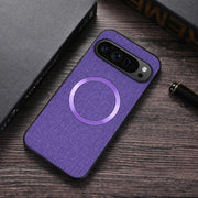 For Google Pixel 9 CD Magnetic Ring Cloth Texture PU Phone Case(Purple)