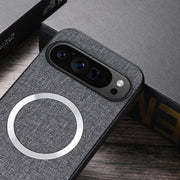 For Google Pixel 9 Pro CD Magnetic Ring Cloth Texture PU Phone Case(Purple)