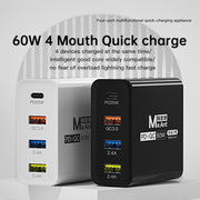 Ma-Ant 60W USB-C/Type-C+3 USB Multi-port Fast Charging Charger, Plug:EU Plug(White)