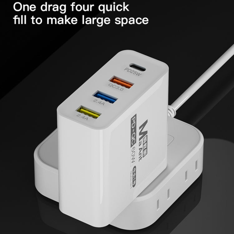 Ma-Ant 60W USB-C/Type-C+3 USB Multi-port Fast Charging Charger, Plug:US Plug(Black)