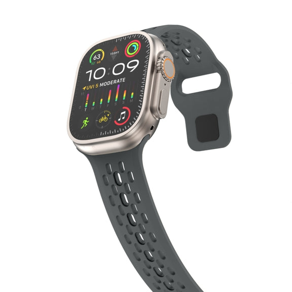 For Apple Watch SE 2023 44mm Oval Holes Fluororubber Watch Band(Dark Grey)