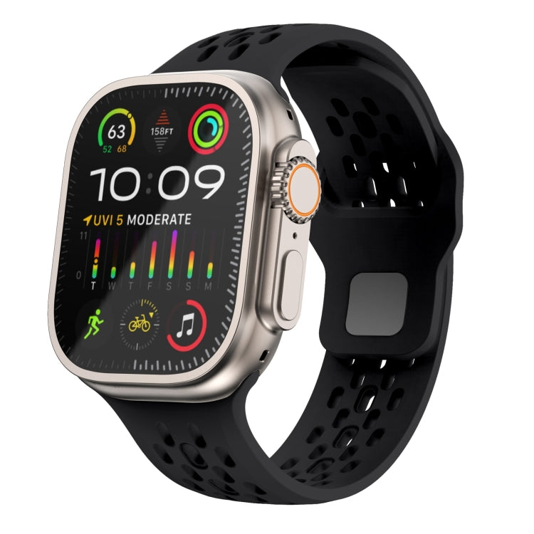 For Apple Watch Ultra 2 49mm Oval Holes Fluororubber Watch Band(Black)