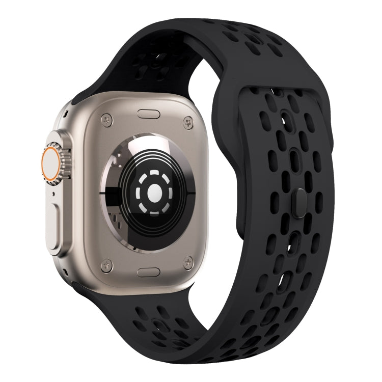For Apple Watch Ultra 2 49mm Oval Holes Fluororubber Watch Band(Black)