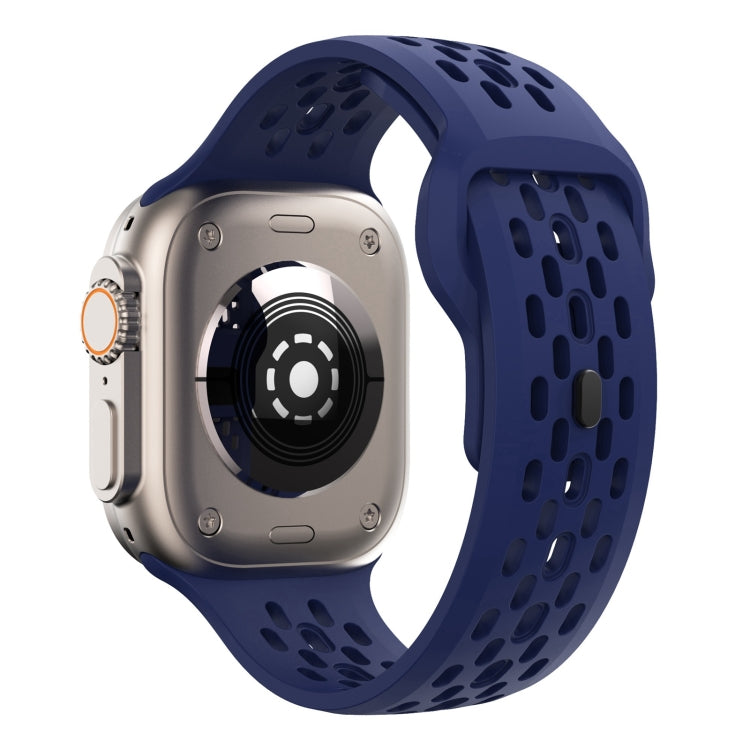 For Apple Watch Ultra 2 49mm Oval Holes Fluororubber Watch Band(Midnight Blue)