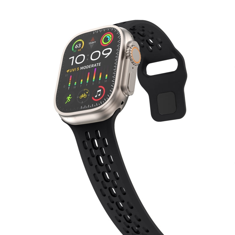 For Apple Watch Series 8 45mm Oval Holes Fluororubber Watch Band(Black)