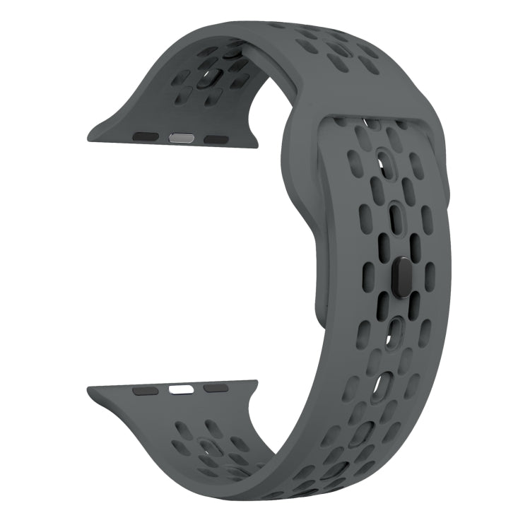 For Apple Watch Series 8 45mm Oval Holes Fluororubber Watch Band(Dark Grey)