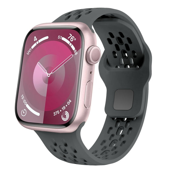 For Apple Watch Series 7 45mm Oval Holes Fluororubber Watch Band(Dark Grey)