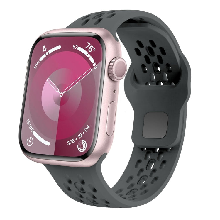 For Apple Watch Series 5 44mm Oval Holes Fluororubber Watch Band(Dark Grey)