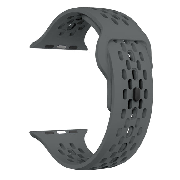 For Apple Watch Series 4 44mm Oval Holes Fluororubber Watch Band(Dark Grey)
