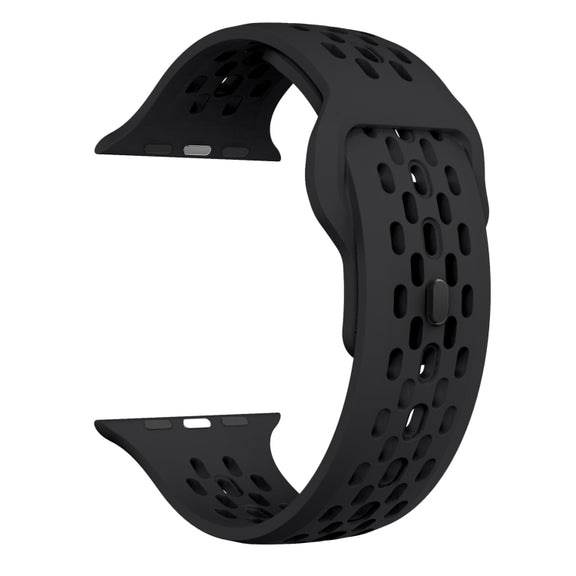 For Apple Watch Series 3 42mm Oval Holes Fluororubber Watch Band(Black)