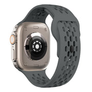 For Apple Watch Series 3 42mm Oval Holes Fluororubber Watch Band(Dark Grey)