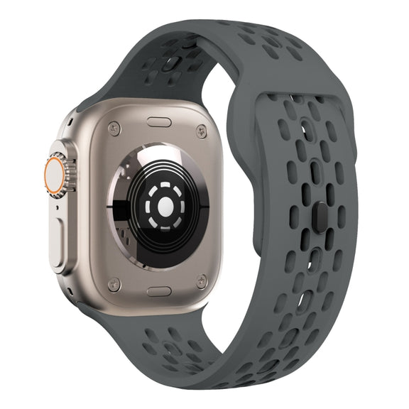 For Apple Watch Series 3 42mm Oval Holes Fluororubber Watch Band(Dark Grey)
