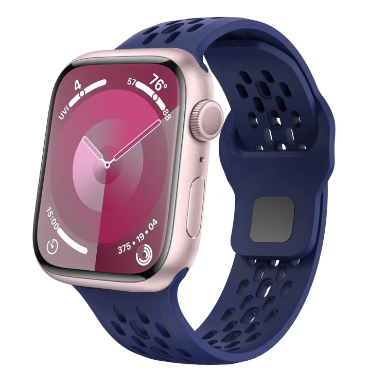 For Apple Watch Series 3 42mm Oval Holes Fluororubber Watch Band(Midnight Blue)
