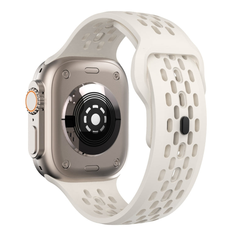 For Apple Watch Series 3 42mm Oval Holes Fluororubber Watch Band(Starlight)