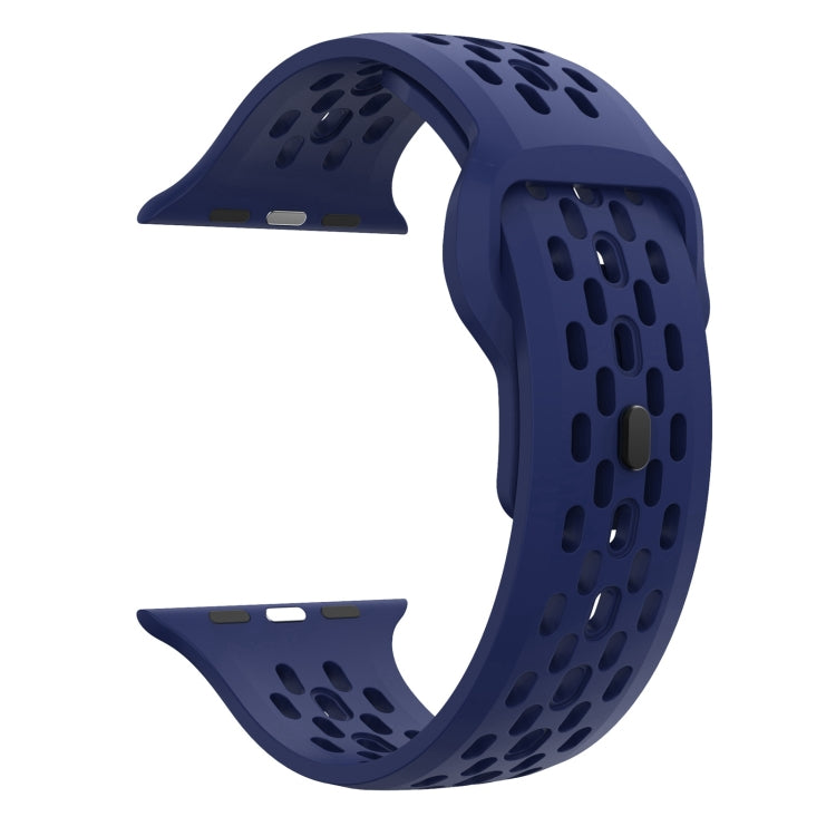 For Apple Watch Series 2 42mm Oval Holes Fluororubber Watch Band(Midnight Blue)