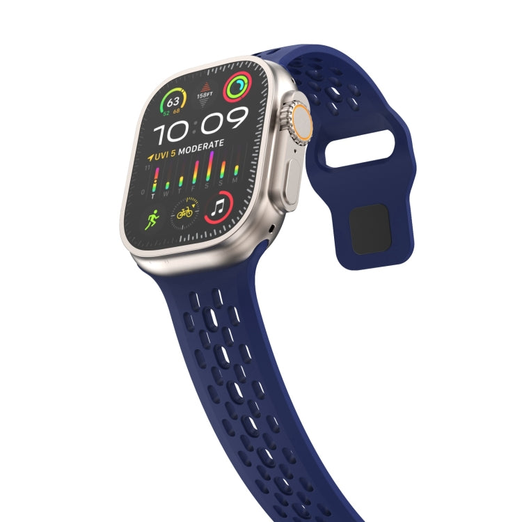 For Apple Watch Series 2 42mm Oval Holes Fluororubber Watch Band(Midnight Blue)