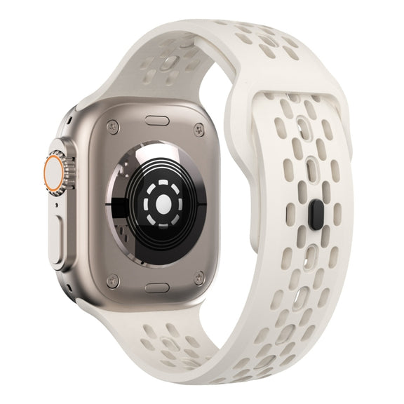For Apple Watch Series 2 42mm Oval Holes Fluororubber Watch Band(Starlight)