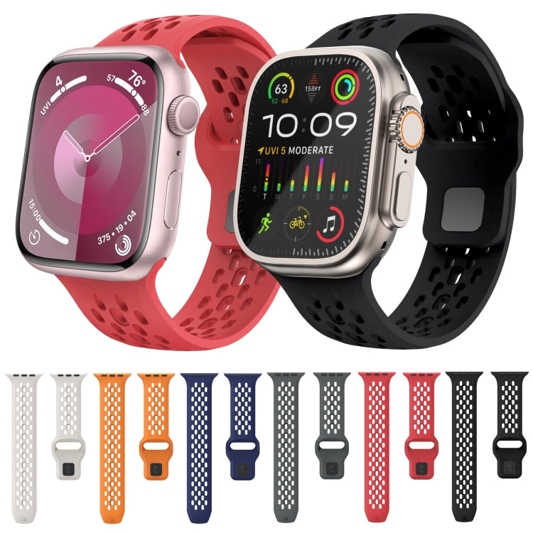 For Apple Watch Series 3 42mm Oval Holes Fluororubber Watch Band(Black)