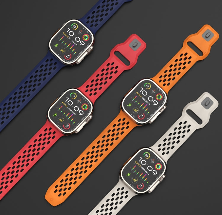 For Apple Watch Series 6 44mm Oval Holes Fluororubber Watch Band(Starlight)