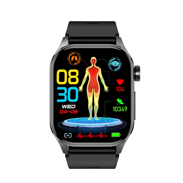 ET580 2.04 inch AMOLED Screen Sports Smart Watch Support Bluethooth Call /  ECG Function(Black Silicone Band)