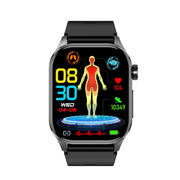 ET580 2.04 inch AMOLED Screen Sports Smart Watch Support Bluethooth Call /  ECG Function(Black Silicone Band)