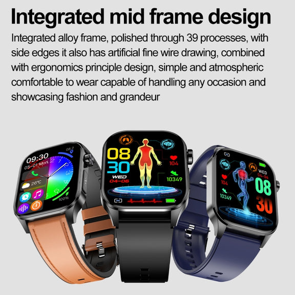 ET580 2.04 inch AMOLED Screen Sports Smart Watch Support Bluethooth Call /  ECG Function(Black Silicone Band)