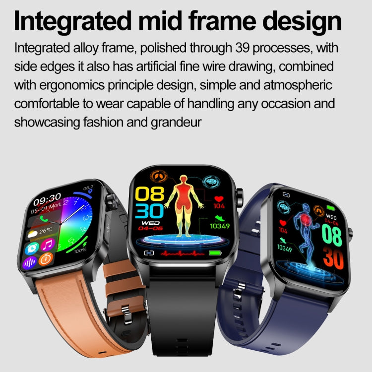 ET580 2.04 inch AMOLED Screen Sports Smart Watch Support Bluethooth Call /  ECG Function(Blue Silicone Band)