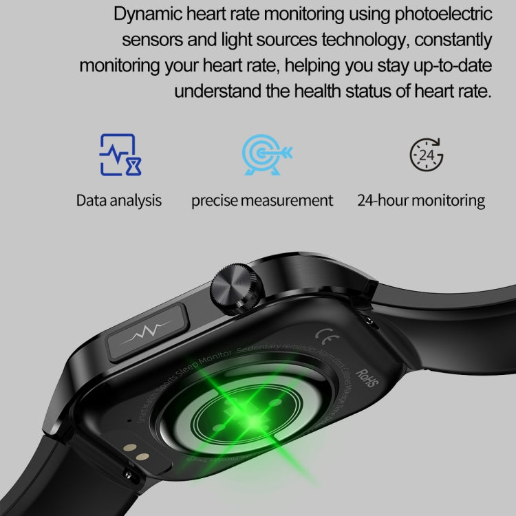 ET580 2.04 inch AMOLED Screen Sports Smart Watch Support Bluethooth Call /  ECG Function(Black Silicone Band)