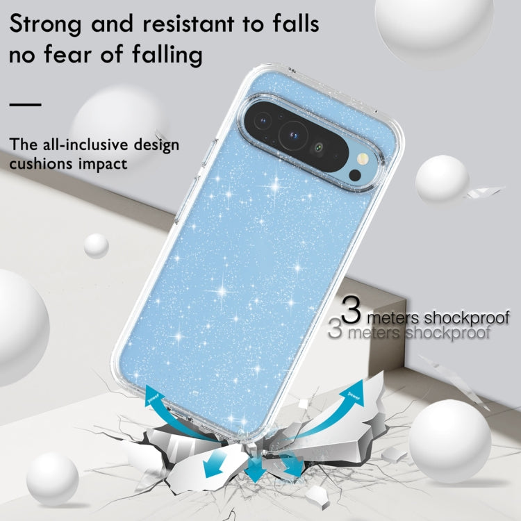 For ?Google Pixel 9 Pro Terminator Style Shockproof Phone Case(Glitter White)