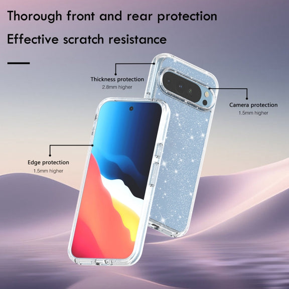 For Google Pixel 9 Pro XL Terminator Style Shockproof Phone Case(Glitter White)