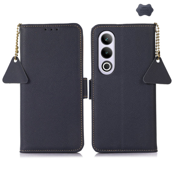 For OnePlus Ace 3V Side-Magnetic TJ Genuine Leather RFID Phone Case(Blue)