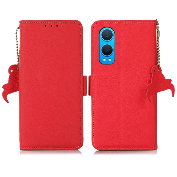 For OnePlus CE4 Lite Side-Magnetic TJ Genuine Leather RFID Phone Case(Red)
