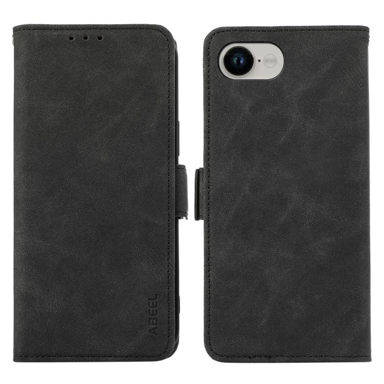For iPhone 16e ABEEL Frosted Magnetic RFID Leather Phone Case(Black)