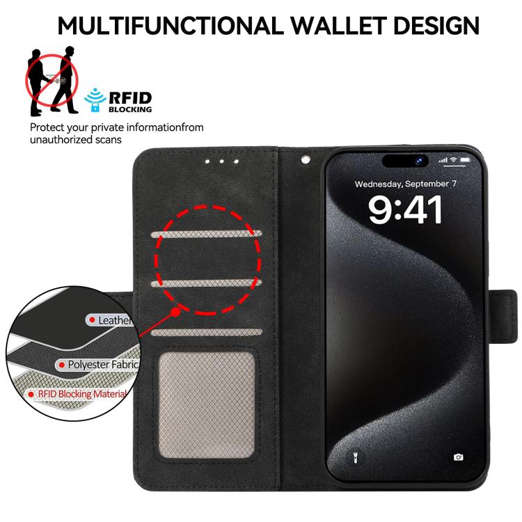 For iPhone 16e ABEEL Frosted Magnetic RFID Leather Phone Case(Black)