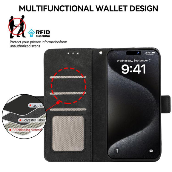 For iPhone 16e ABEEL Frosted Magnetic RFID Leather Phone Case(Black)