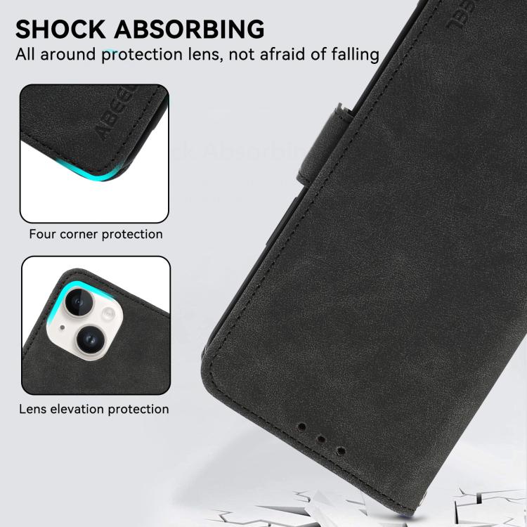 For iPhone 16e ABEEL Frosted Magnetic RFID Leather Phone Case(Black)