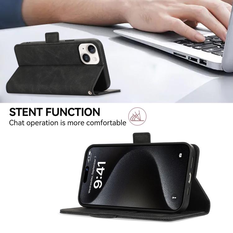 For iPhone 16e ABEEL Frosted Magnetic RFID Leather Phone Case(Black)