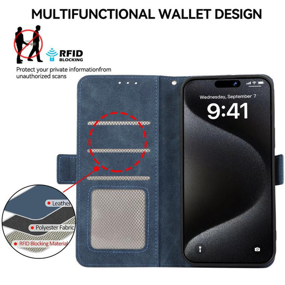 For iPhone 16e ABEEL Frosted Magnetic RFID Leather Phone Case(Blue)