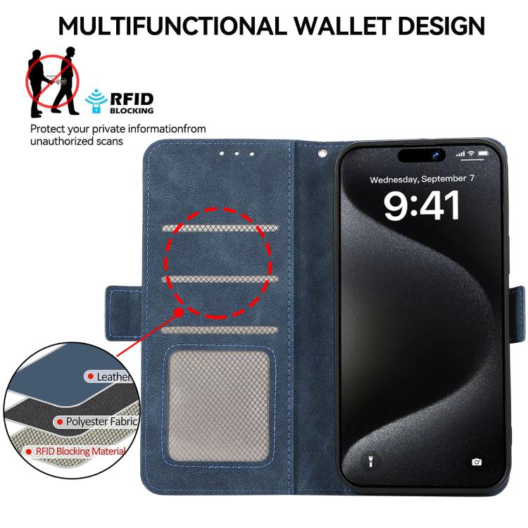 For iPhone 16e ABEEL Frosted Magnetic RFID Leather Phone Case(Blue)
