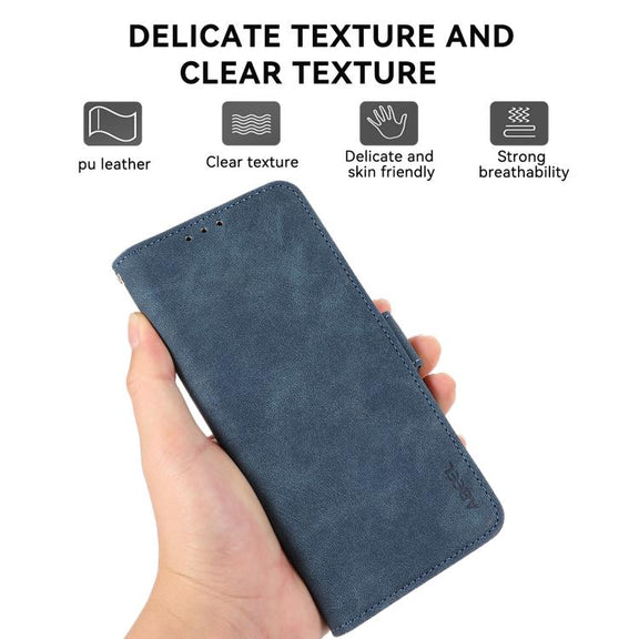 For iPhone 16e ABEEL Frosted Magnetic RFID Leather Phone Case(Blue)
