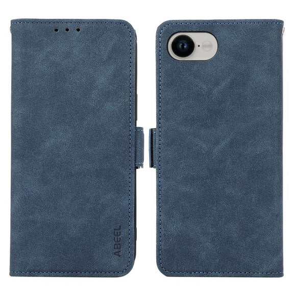 For iPhone 16e ABEEL Frosted Magnetic RFID Leather Phone Case(Blue)