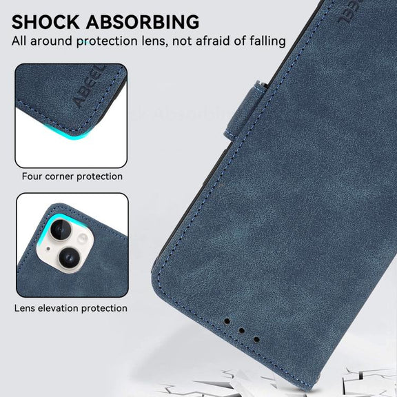 For iPhone 16e ABEEL Frosted Magnetic RFID Leather Phone Case(Blue)