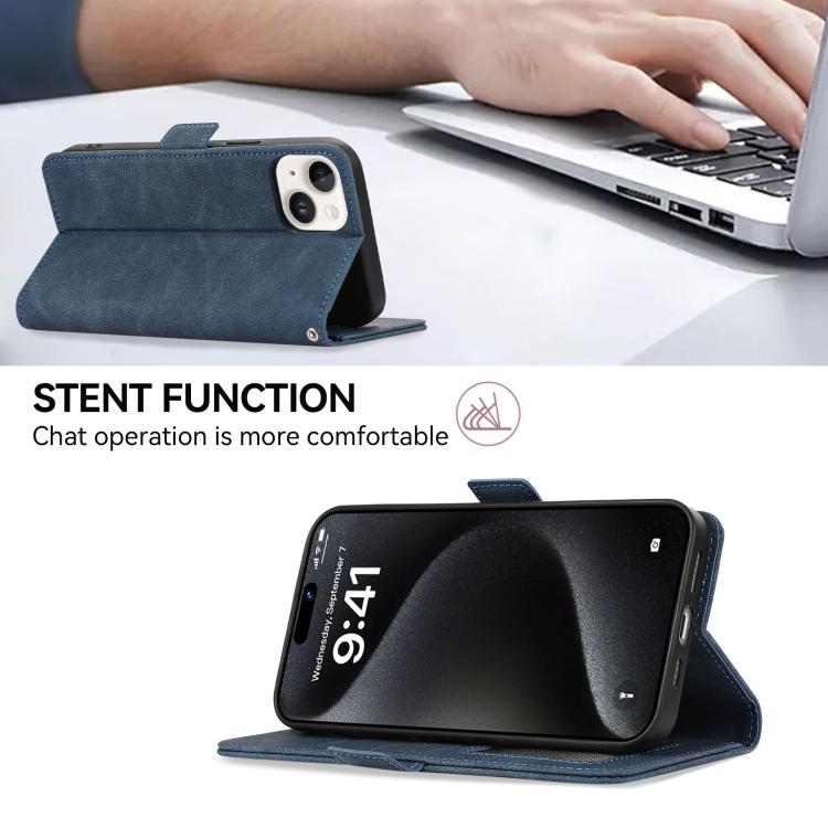 For iPhone 16e ABEEL Frosted Magnetic RFID Leather Phone Case(Blue)