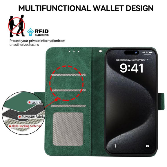 For iPhone 16e ABEEL Frosted Magnetic RFID Leather Phone Case(Green)